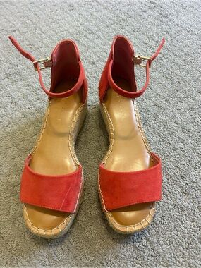 Kelly & Katie Red Suede Ankle-Strap Espadrille Wedges